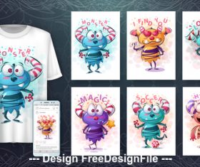 Design 3d t-shirts with mult funny characters vector