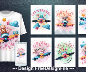 Design cartoon 3d t-shirts with mult funny characters vector