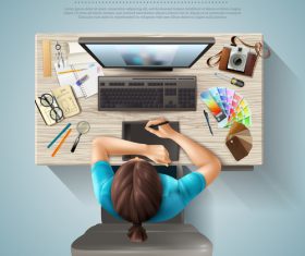 Designers workplace top view vector