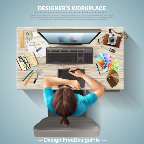 Designers workplace top view vector