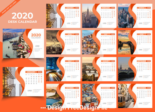 Desk calendar 2020 orange template vector