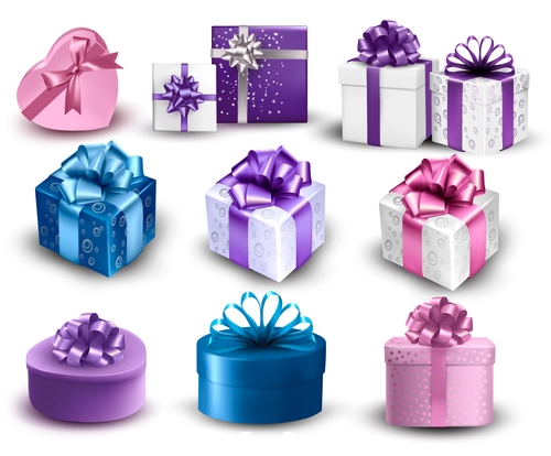 Different ribbon packing box gift vector