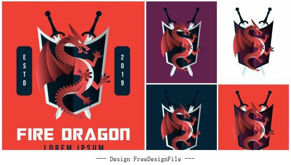 Dragon logotypes western swords shield decor vector