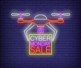 Drone delivery neon billboard vector