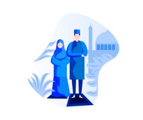 Eid Mubarak prayer cartoon vector