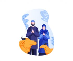 Eid al adha couple cartoon vector 03