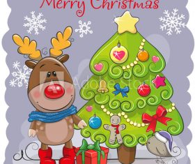 Elk and christmas tree cartoon vector