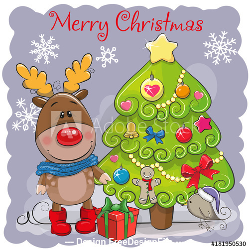 Elk and christmas tree cartoon vector