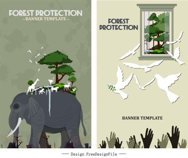 Environment protection banners damaged nature symbols vector