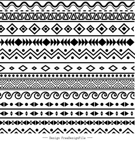 Ethnic pattern retro black white repeating abstract shapes vector