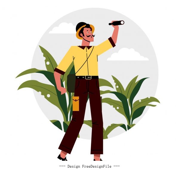 Exploration job background searching man cartoon vector