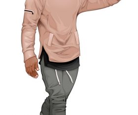 Fashion boy walking and touching his visor vector