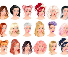 Fashion girl avatars with different hairstyles vector