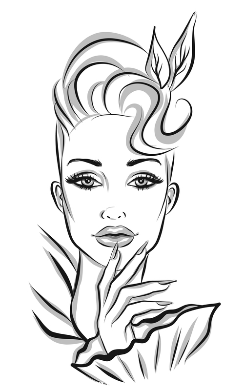 Fashion hairstyle female portrait sketch vector