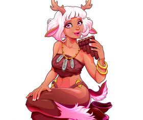 Faun girl is playing the pan flute vector