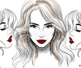 Female front and side face sketch vector