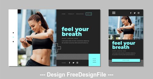 Fitness page template design card vector