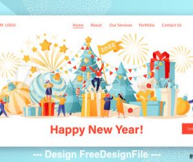 Flat character website layout celebrate new year vector
