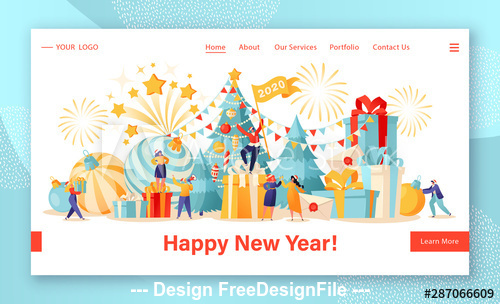Flat character website layout celebrate new year vector