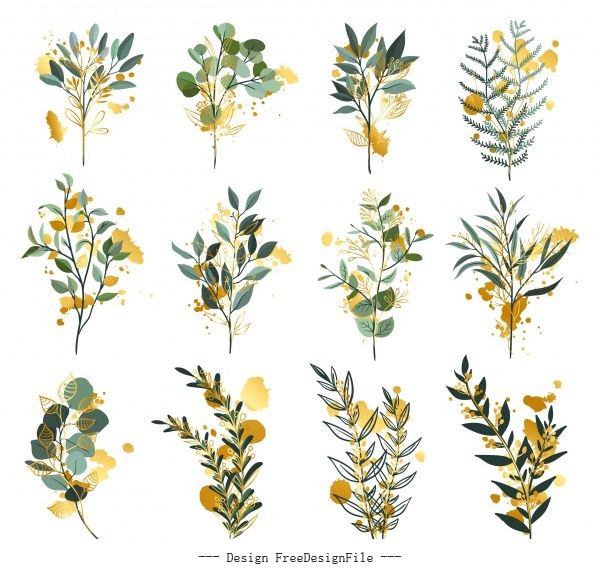 Flora leaves icons colored vector