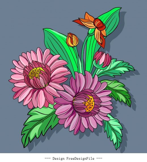 Flora painting colorful classical vector design