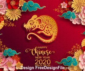 Flower and rat new year greeting card vector