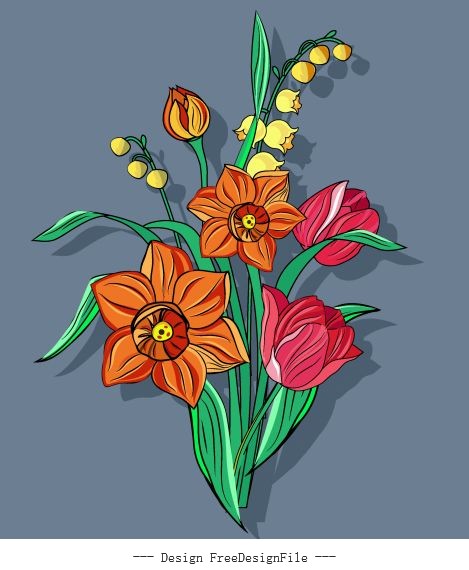 Flower painting blooming colorful classical vector