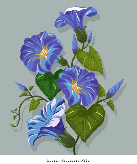 Flower painting green violet classical vector graphics