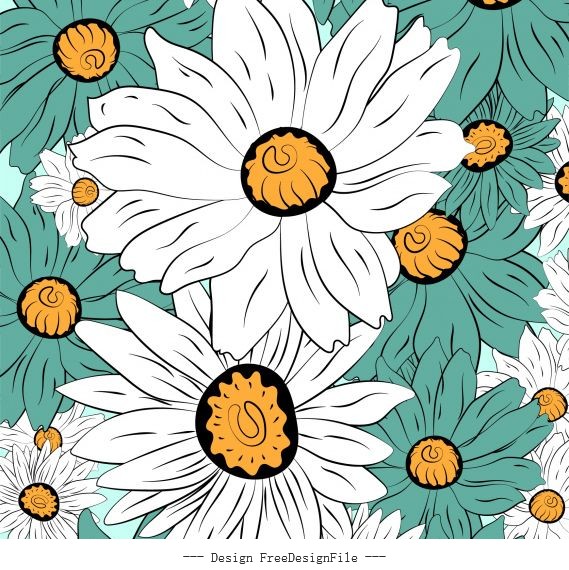 Flowers background colored handdrawn closeup vector