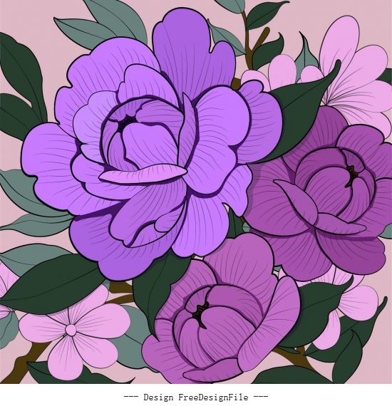 Flowers painting handdrawn violet vector design