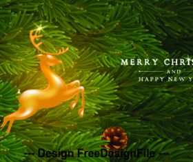 Flying deer with holly decoration christmas background vector