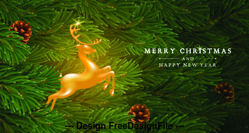 Flying deer with holly decoration christmas background vector