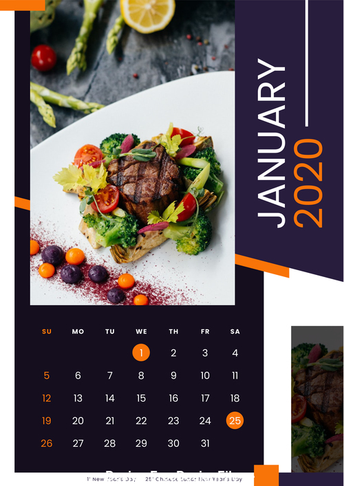 Food 2020 calendar vector