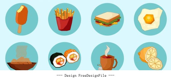 Food icons colored circle isolation vector