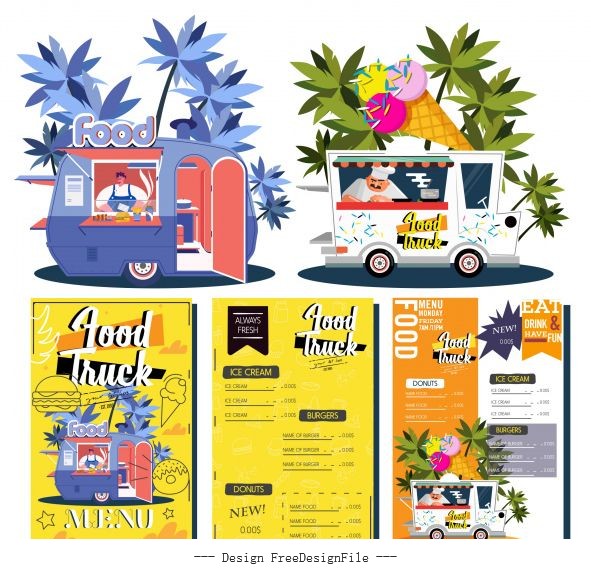 Food truck menu templates colorful vendor design vectors