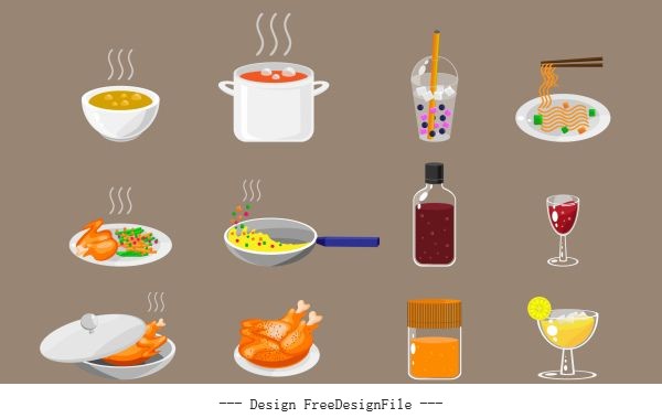 Foods drinks sign icons colored classical vector design