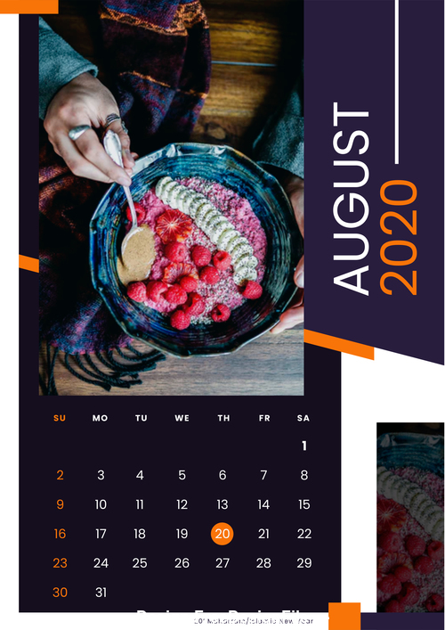 Fruit salad food 2020 calendar vector