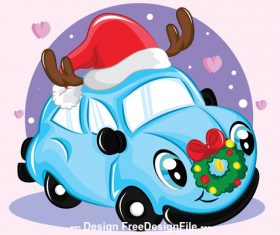 Funny car christmas greeting card vector