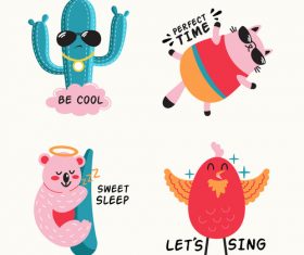 Funny cartoon animal and plant vector