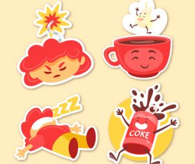 Funny cartoon characters with inscriptions illustrations vector