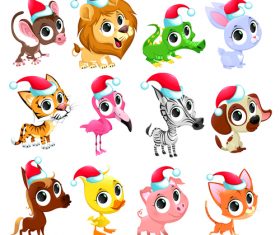 Funny christmas animals pattern background vector