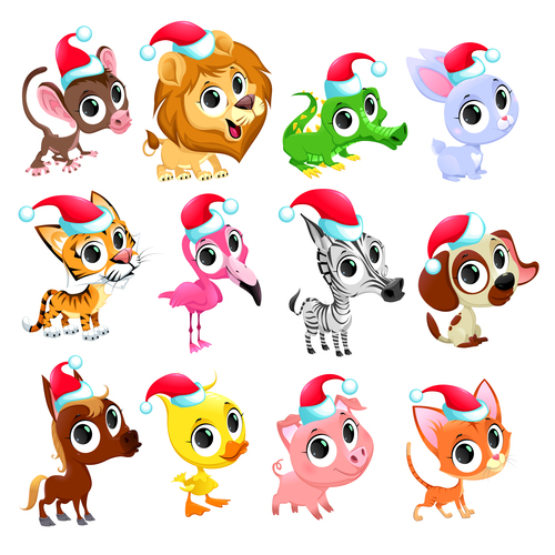 Funny christmas animals pattern background vector