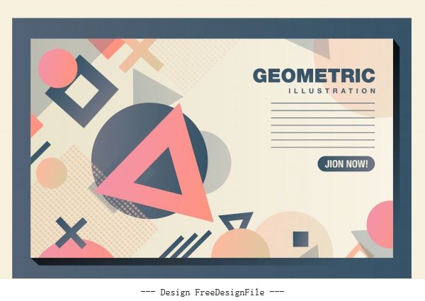 Geometric background colorful flat triangles circles squares shapes vector