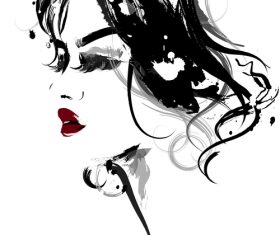 Girl Side Ink Painting vector