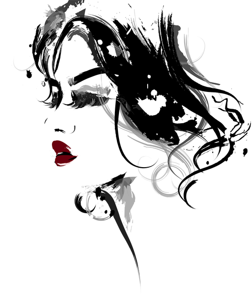 Girl Side Ink Painting vector