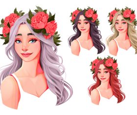 Girls with flowers on their heads vector