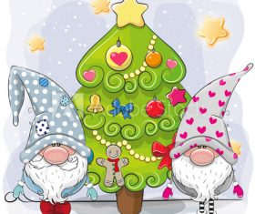 Gnome and christmas tree cartoon vector