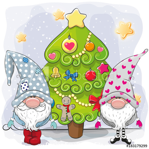 Gnome and christmas tree cartoon vector