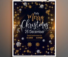 Golden and white snowflake Xmas party flyer vector