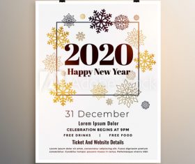 Golden snowflake 2020 new year party flyer vector